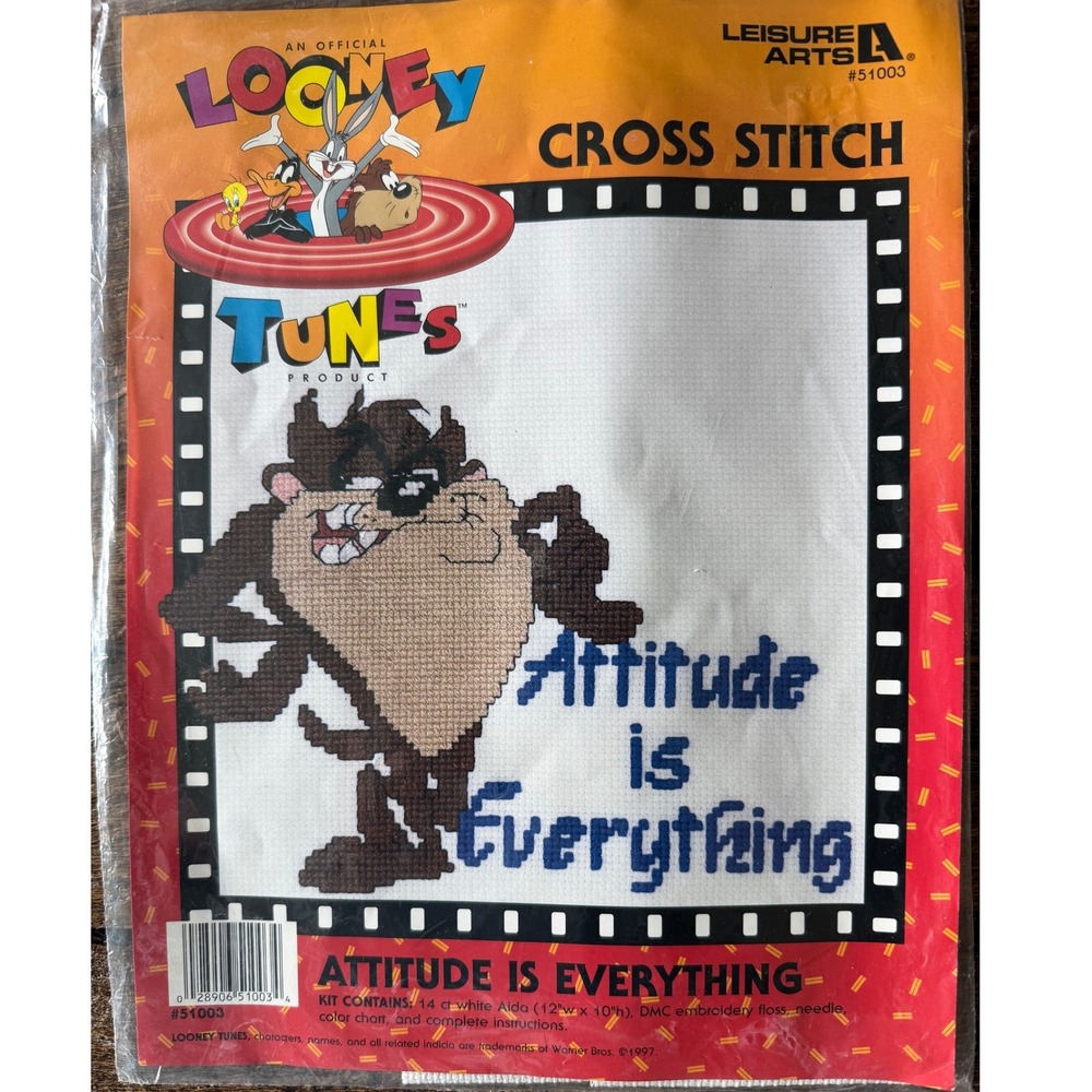 NEW Counted‎ Cross Stitch Kit Taz Attitude Looney Tunes Needlecraft